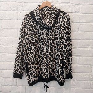 KARL LAGERFELD Sweater Womens XL Black Animal Print Pullover Cowl Neck Pockets.